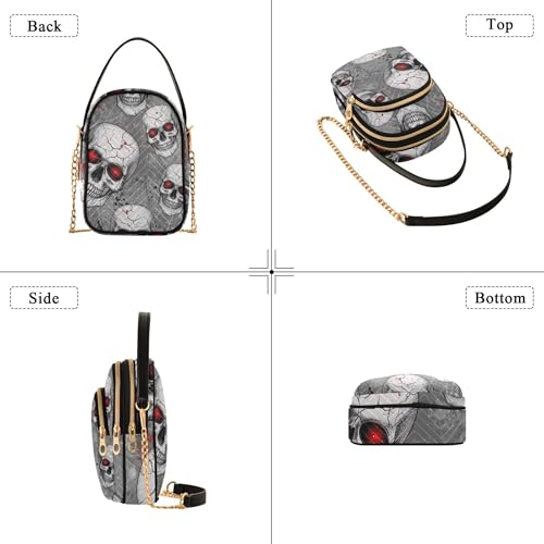 Women's Shoulder Purses Art Print Chain Strap Cell Phone Purse Quilted Designer Clutch Ladies Zipper Tote White Skulls Red Eyes Prints4