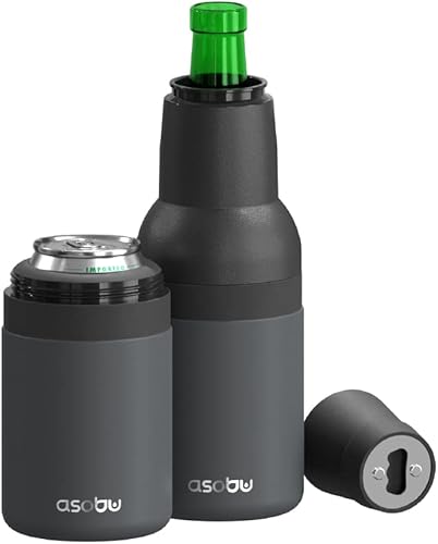 Miniatura 16 de Asobu Frosty Beer Holder, enfriador de latas y botellas de cerveza de acero inoxidable de doble pared con aislamiento al vacío y destapador de Negro