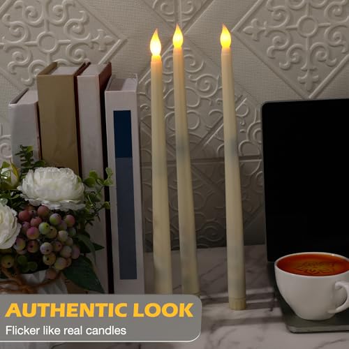 Image of Tuanse 24 Pack 24 Pack Flameless Flicker Taper Candles Bulk with Remote and Timer, Battery Operated LED Warm White Taper Candles Light for Home Wedding Decoration Gifts (Beige,12 Inch)