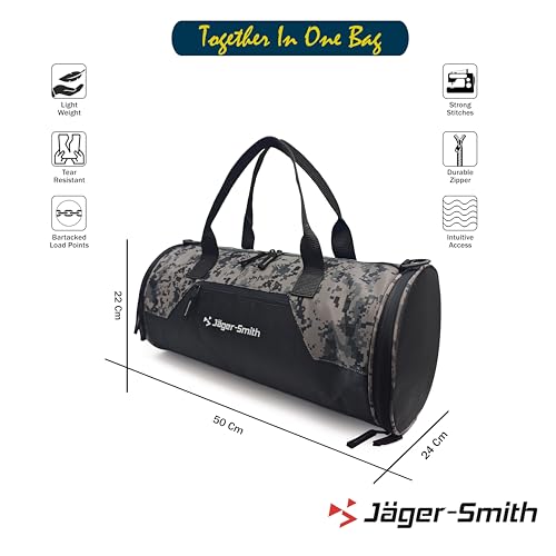 Image of Jager-Smith JSGB551(Black,Camouflage) Unisex Gym Bag with Shoe Compartment | Front Pocket with Bottle Holder