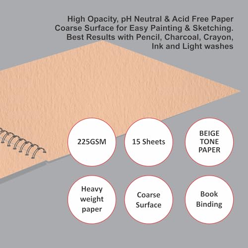 Image of Anupam Skin Toned Watercolour Paper Wireo Book - Beige Toned - Cold Press Paper - 225 GSM - 15 Sheets - A4