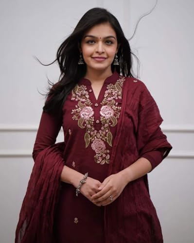 Image of piludi Embroidered Designer Kurta Set for Women | Kurta Pant with Dupatta | Lightweight, Soft and Comfortable Outfit Designed for a Clean and Modern Everyday Look