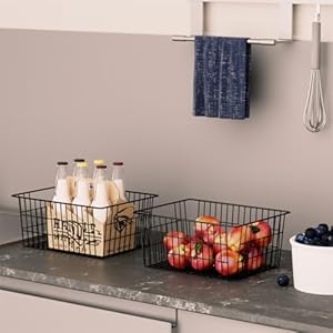 Sanno large freezer baskets metal storage organizer bin basket wire storage basket for kitchen pantry bathroom large metal farmhouse food fruit produce organizer binsblack8  urban country home decor