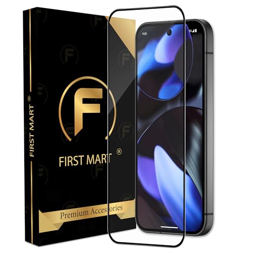 Image of FIRST MART Tempered Glass for Google Pixel 9 & Pixel 9 Pro, 9H Full-Glue Screen Protector, 3D Edge-to-Edge, HD Clear, Oleophobic, Case-Friendly, Black, Pack of 1