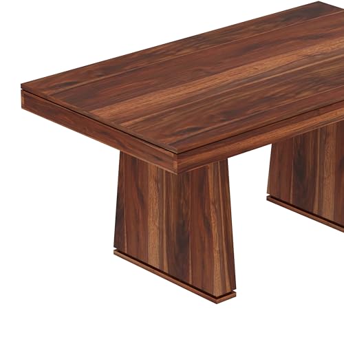 Image of Solid Wood 6 Seater Dining Table | Sheesham Wood Six Seater Dining Table with Cushion Chairs | Wooden Furniture Dinner Table with 4 Chairs and Bench | Natural Finish with Cream Upholstery