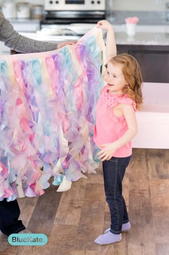 9-foot Rainbow Tulle Tutu Table Skirt Double Layer Satin Willows with Glossy Organza - Birthday Party Decorations for Unicorn and Mermaid Parties, Baby Showers, Weddings | Rectangular and Round Tables