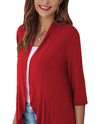Image of Bluetime Women Casual Lightweight Open Front Cardigans Soft Draped Ruffles 3 /4 Sleeve Cardigan (S-3XL)