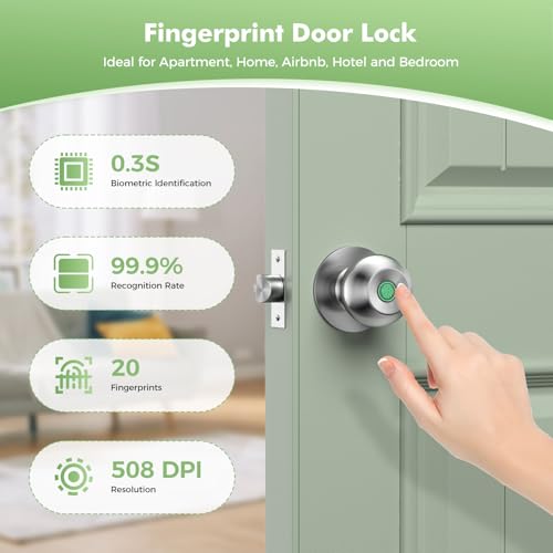 Fingerprint Door Lock,Smart Door Knob, Smart Biometric Door Lock Fingerprint Door knob with App Control Suitable for Bedroom,Utility Room,Apartments Offices,Hotels(Silver) - Image 3