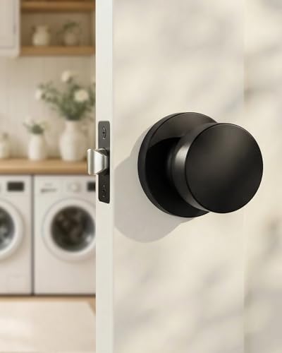 Image of Goldenwarm Black Door Knobs Passage, Zinc Alloy Keyless Matte Black Door Knobs Interior for Hallway & Closet & Living Room, Non-Locking Function, Adjustable & Reversible (2 Pack)