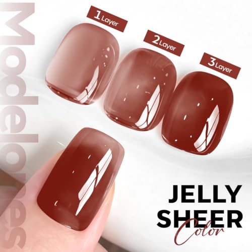 Image of modelones Jelly Brown Gel Nail Polish 15ML, Jelly Sheer Brown Pastel Soak-Off UV Gel Polish - 28+Days Long-Lasting Nail Art DIY Manicure Kit Home Salon Women Gifts