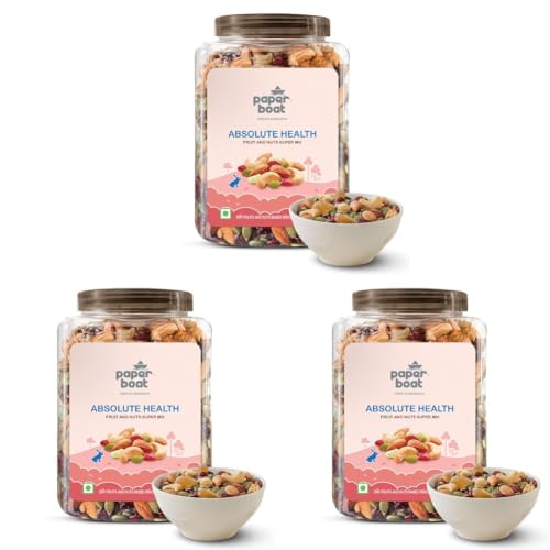 Image of Paper Boat Absolute Health Dry Fruits Mix, Premium Trail Mix | Healthy Mixed Nuts with Dry Fruits | Almonds | Cashews | Cranberry | Pumpkin Seeds | Candied Amla, Reusable Jar (1000g) (Pack of 3)