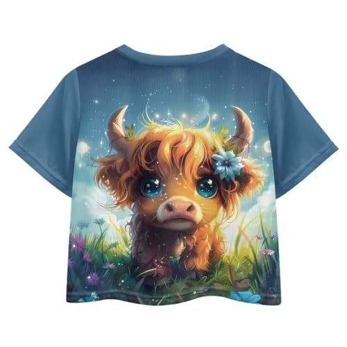 Image of Girl Crop Top Shirts for Summer Cute T Shirts Short Sleeve Tees for Kids 5-16