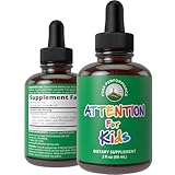 Kids Focus Drops - Attention Deficit Liquid Supplement for Concentration Brain, Memory - No Bitter Taste - Natural Non-Habit Forming Sugar Free 7-in-1 Vegan Nootropic for Children, Teenagers 2 fl oz