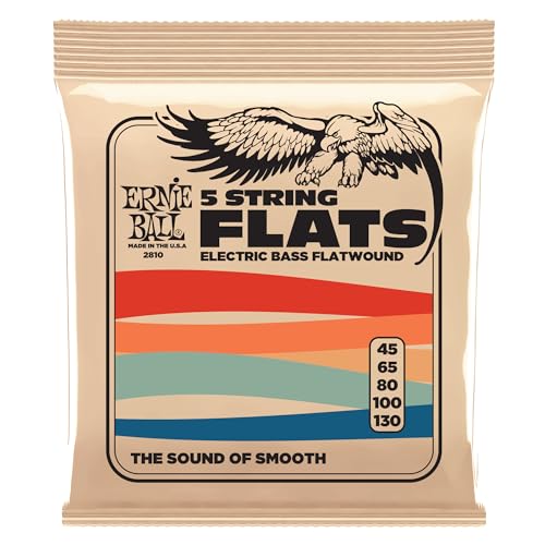 Ernie Ball Flatwound - Cuerdas para bajo eléctrico de 5 cuerdas, entorchado plano, calibre 45-130