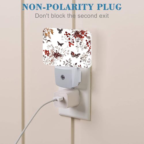 Image of Vintage Wildflower Plants Night Light Plug into Wall, Butterfly Night Light with Dusk to Dawn Sensor for Kid Girls Boys Women Men Room, Hallway, Kitchen, Bathroom, Stairs Decor