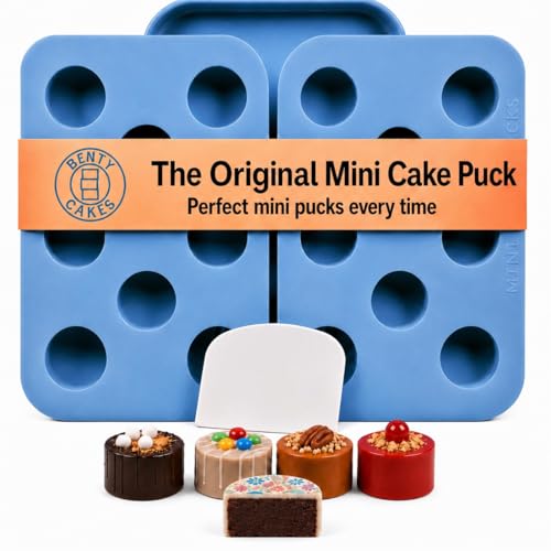 Benty Cakes - The Original Mini Cake Puck Mold Set – Better than a Cake Pop! Make Chocolate Covered Desserts – BPA Free Silicone – Includes 1 Mold Set, 1 Plastic Tray, and 1 Scraper