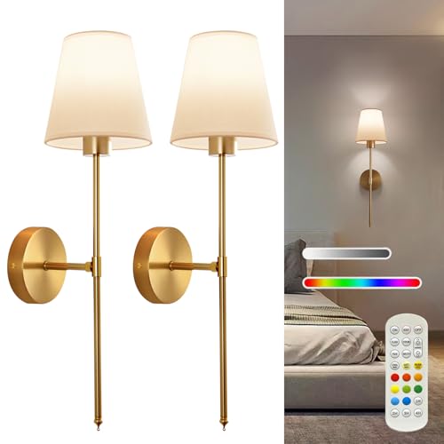 Cyaruy Battery Operated Wall Sconce Set of 2, Gold Rechargeable