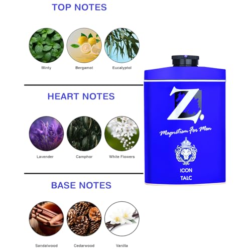 Image of Z Magnetism Icon Deodorizing Talcum Powder for Men | Signature Spicy & Bold Fragrance | Fights Body Odor & Ensures Long Lasting Freshness | Suitable for All Skin Types - 100g (Pack of 3)