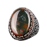 Falcon Jewelry Genuine Natural Bloodstone Ring 925 Sterling Silver Mens Byzantine Big Ring Gemstone Bloodstone, Gemstone, Bloodstone