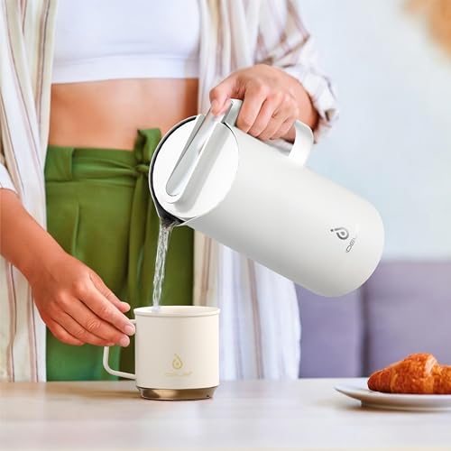 Image of IDEUS Thermal Coffee Carafe 50oz (1,400ml), Stainless Steel Double Wall Insulated Vacuum Flask, Water Jug Coffee Server and Beverage Dispenser, Heat and Cold Retention, White