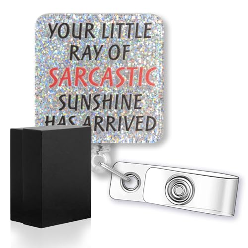 rofiowa Your Little Ray of Sarcastic Sunshine Has Arrived Funny Glitter Badge Reel, Retractable Badge Holder for Radiology Technicians Medical Assistant, Radiologist Nurse Doctor, X-Ray Tech Gifts