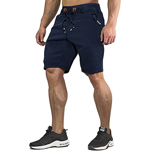Image of CRYSULLY Men's Cotton Joggers Casual Workout Shorts Running Shorts with Zipper Pockets 1703
