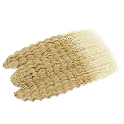 PORSMEER 3 Packs 22 Inch Synthetic Ocean Wave Hair Bundles - Blonde/Light Blonde for Women - Deep Wave, Curly Braiding Hair Extension - Image 4