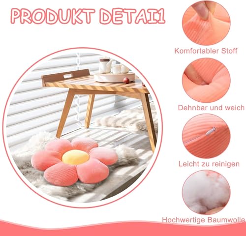 Blume Bodenkissen, 2 Stück Blumenbodenkissen Sitzkissen, 38x38cm Blumenboden Kissen Tatami Blumenförmiges, Weiches Blütenblattkissen, Kissen Blumenform für Schlafzimmer Sofa Couch(Weiß und Rosa)