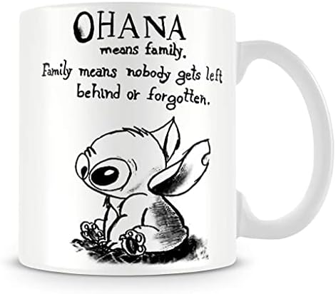 Ohana Means Family Stitch Coffee Tea Cocoa Soup Daily use Mug Birthday Gift Party gage Keepsake C Handle Unique Ceramic Cup Mug. (Blue Spoon)