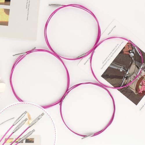 Image of Aeelike Interchangeable Cables for Knitting and Tunisian Crochet, 4 Size Set in 16 inch (40cm) 24 inch (60cm) 32 inch (80cm) and 40 inch (100cm) Flexible Steel Knitting Cords for Aluminum Needles