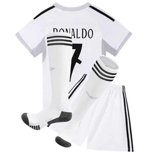 No #9 Madrid Special Edition Kids Soccer Jersey Shirts Football Futbol Socks Set Youth Sizes (Big & Tall, White, 7-8 Years)