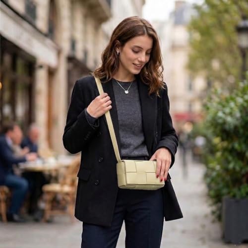 Image of Mini Woven Crossbody Bag for Women, Square Shoulder Handbag Leather Clutch Purse Cute Fanny Packs with Adjustable Belt