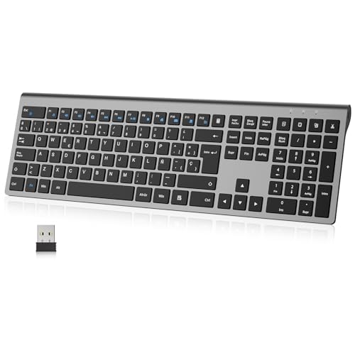 Cimetech Teclado Inalámbrico Recargable, Qwerty Español Layout, 2.4g Easytyping Teclado De Diseño Ergonómico, Ultrafino Para Ordenador Pc Portátil Windows 10 8 7 Gris Cimetech Teclado Inalámbrico Recargable, Qwerty Español Layout, 2.4g Easytyping Teclado De Diseño Ergonómico, Ultrafino Para Ordenador Pc Portátil Windows 10 8 7 Gris