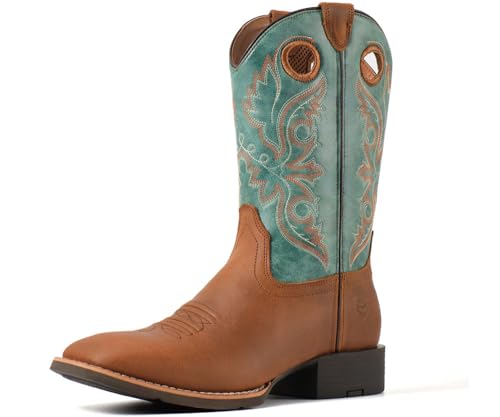 Image of SUREWAY Western Boots For Men - Mens Square Toe Cowboy Boot,Oil /Slip Resistant,Durable Fashionable Classic Pull on 10 Inch Wellington Boots - Soft Toe Work Boots