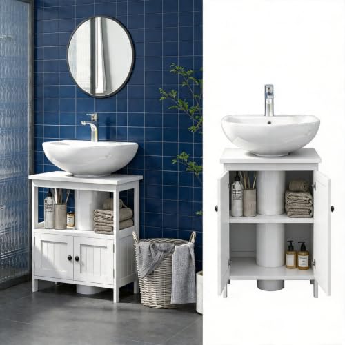 Gabinete Organizador para Lavabo con Pedestal, Gabinete Bajo Lavabo con Corte en U, Mueble para Baño con 2 Puertas y Estante Ajustable miniatura 6