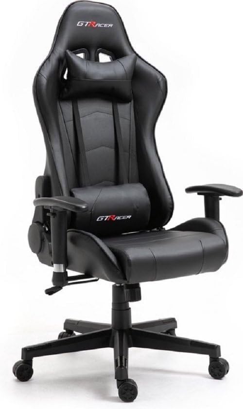 GTRACER Pro Gaming Ergonomic Office Chair, Adjustable Armrests, PU Leather, Lumbar Cushion and Cushion (Black) — image 1