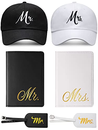 Lot de 6 cadeaux Mr & Mrs avec chapeaux et protège-passeports pour voyage de noces