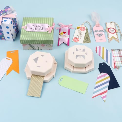 2 Pcs/Set 4-in-1 Tag Punch for Paper Crafts Label Corner Punches for Crafting DIY Projects Photo Scrapbook Pages and Other Papercraft Projects