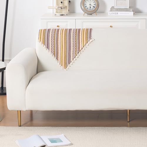 Image of HOKIPO Sofa Backrest Cover with Tassel | 300 GSM Thick Cotton Acrylic Jacquard Fabric Backrest Mat, Size 55x70 cm,'Trivana Series' Chocolate Brown (IN-932-J4)