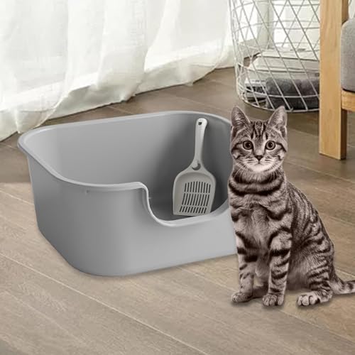 Bac à litière pour chat ouvert avec pelle plastique gris - 4