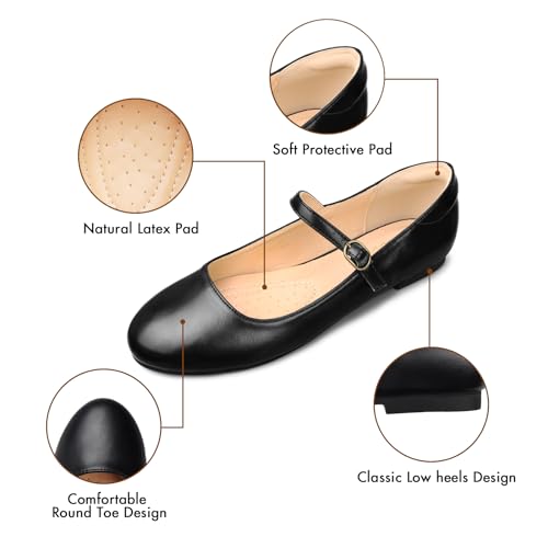 Womens Mary Jane Shoes Comfortable Strap Flats Dressy Casual Ballet Flats Shoes Floral Buckle Round Toe Black Flats Shoes for Women3