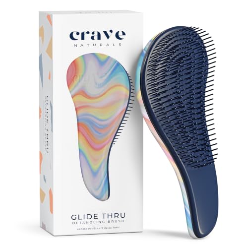 Crave Naturals Glide Thru Hair Brush - Detangler Brush for Curly, Straight, Wet or Dry Hair - Gentle Detangling Brushes for Adults, Kids, Toddlers - Hair Accessories for Women - 7.5x3" Soft Hazy Swirl