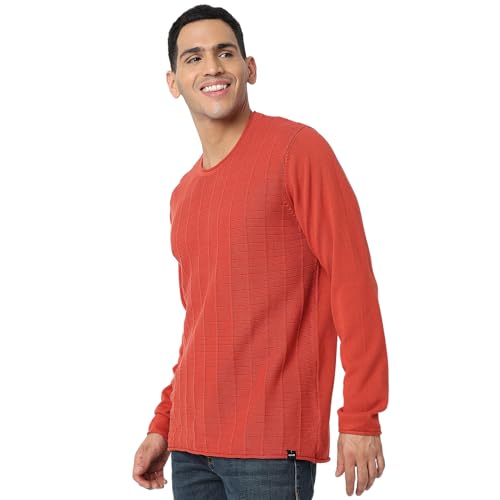 Image of Spykar Round Neck Full Sleeves Orange Sweater for Men (Size: 2XL)-MFKLW2BC005-BURNT Orange
