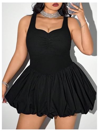 MakeMeChic Women's Plus Size Sleeveless Bubble Dress Ruched Rib Knitted A Line Mini Dresses4