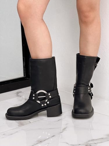 Forever Link Ivanka-22 Womens Side Adjustable Buckle Detail Chunky Sole Mid Calf Boot4