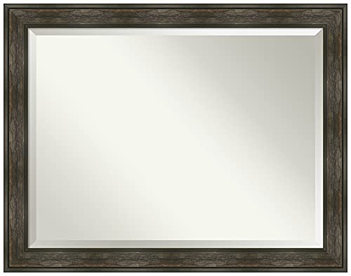 Image of Amanti Art Framed Vanity Mirror | Bathroom Mirrors for Wall | Rail Rustic Char Mirror | Wall Mounted Mirror | X-Large Mirror | 36.25 x 46.25 in.