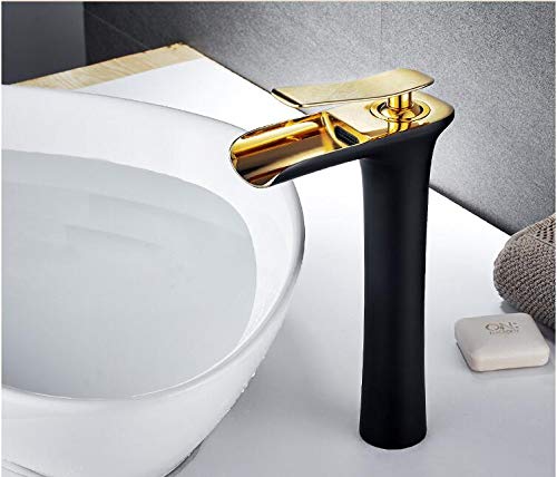 Robinet de lavabo cascade en laiton chic noir et or élégant