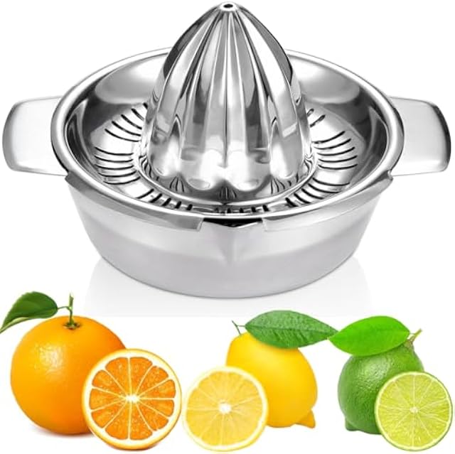 Citrus Lemon Orange Grapefruit Juicer Manual Squeezer 304 Stainless Steel Robust Hand Juicer Reamer Rotation Press with Strainer＆10oz Bowl, 2 Pour Spouts, Dishwasher Safe, Easy to Clean, Heavy Duty