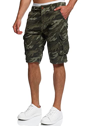 Indicode Herren Monroe Cargo Cargo-Shorts inkl. Gürtel | Bermuda Männer Sommerhose aus Baumwolle Dired Camouflage, XL