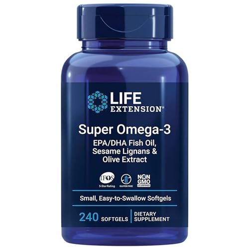Life Extension, Super Omega-3, avec Huile de Poisson et Acides Gras Essentiels, Hautement Dosé, 240 Capsules molles, Sans Gluten, Sans Soja, Sans OGM